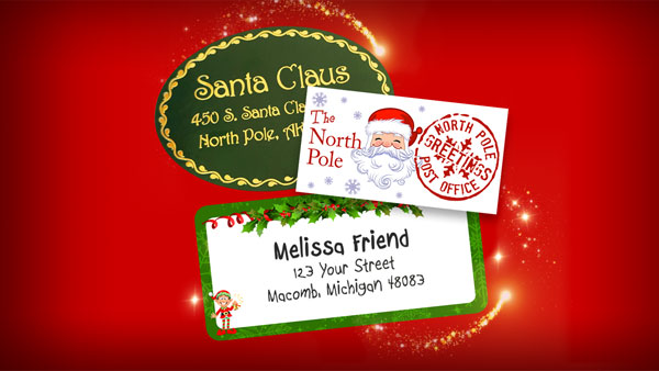 Authentic shipping label and North Pole Stamp